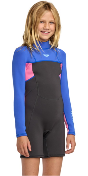 2026 Roxy Junior Prologue+ 2/2mm Long Sleeve Back Zip Shorty Wetsuit 26RW243501 - Cobalt